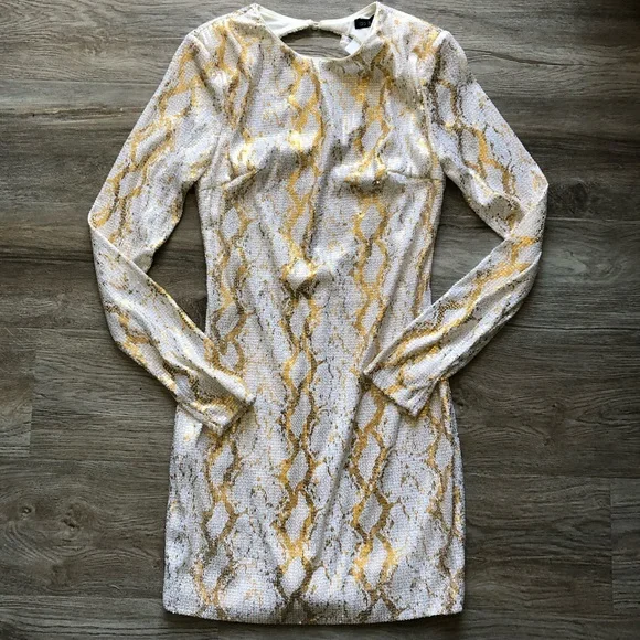 Do+Be Dresses | Ivory And Gold Sequin Fitted Dress Nwt | Color: Gold/White | Size: S | Coffins_Closet's Closet